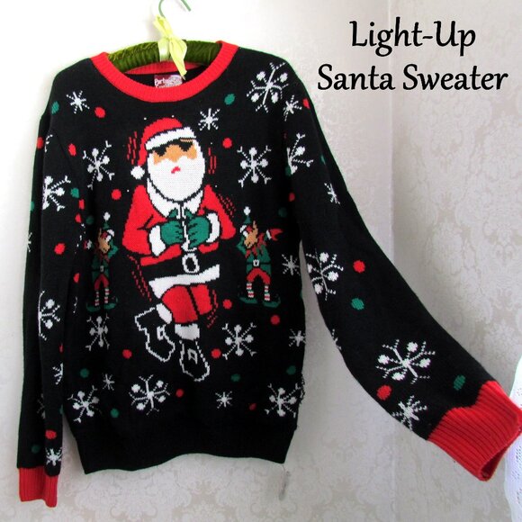 CHRISTMAS SWEATER, LIGHT-UP & BLINKING SANTA PARTY SWEATER TALL M-L 42-44" CHEST - Picture 2 of 8
